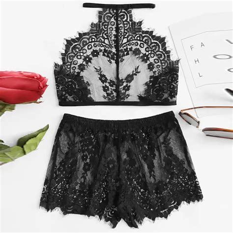 Black Sexy Floral Lace Cami Lingerie Set Burgundy Women Bra And Brief