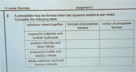 Solved A Precipitate May Be Formed When Two Aqueous Solutions Are