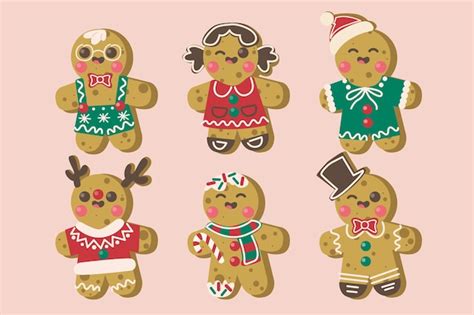 Free Vector Hand Drawn Gingerbread Man Cookies Collection