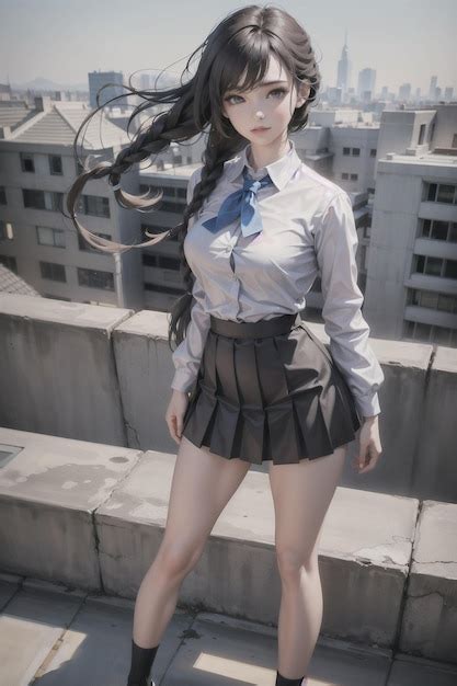 Premium Photo Ai Anime Style School Girl On The Rooftop