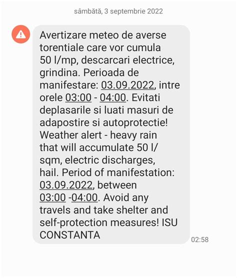 Mesaj Ro Alert Primit De Const N Eni La Diminea A Avertisment De