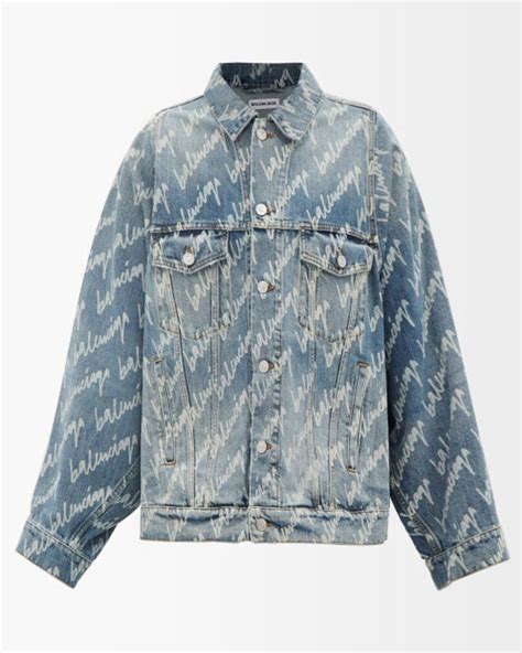 Balenciaga Damen Logo Print Denim Jacket Research Engr Tu Ac Th