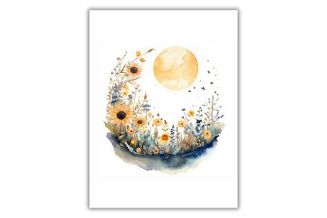 Watercolor Floral Moon Art Print Graphic By Niki Lyn Digital Design · Creative Fabrica