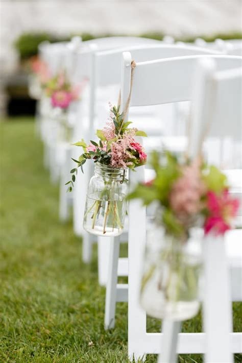 Wedding Ceremony Aisle Floral Chair Decor Hanging In Glass Vase Created