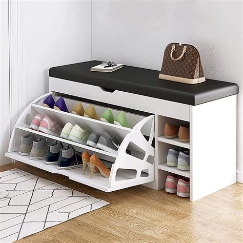 Amazon QQXX Shoe Storage Bench With Hidden Shoe Rack Leather