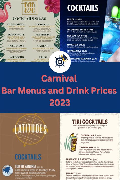 Carnival Bar Menus And Drink Prices 2023 Carnival Drink Package