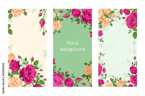 Vertical Floral Background With Roses Vector Illustration For Screens