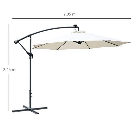 Outsunny 3m LED Patio Banana Umbrella Cantilever Parasol W Crank Cross