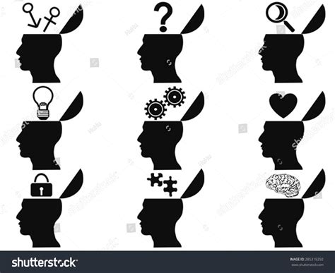 Black Open Human Head Icons Set Stock Vector Illustration 285319292