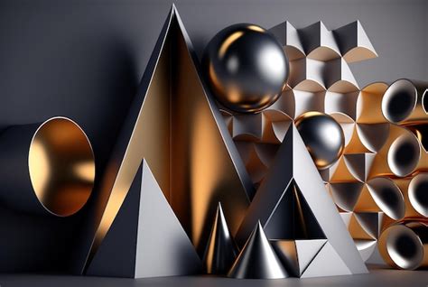 Premium Photo 3d Render Abstract Geometric Background Gold And Silver