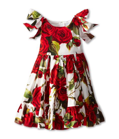 Dolce & gabbana Rose Print Poplin Dress (Toddler/Little Kids) in Red | Lyst