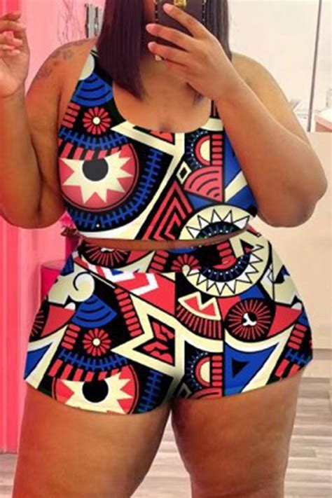 Wholesale Multicolor Fashion Sexy Print Basic U Neck Plus Size Swimwear