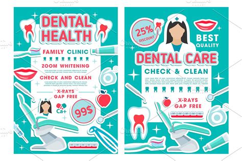 Dental Clinic And Dentistry Poster Custom Designed Illustrations