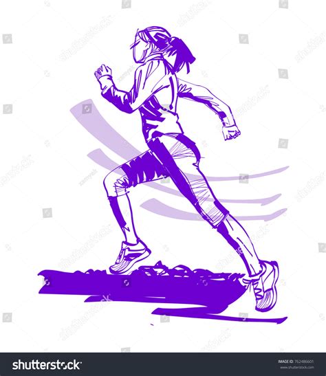 Silhouette Girl Running On Beach Stock Vector (Royalty Free) 762486601 ...