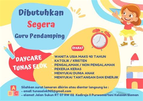 Lowongan Kerja Guru Pendamping Di Daycare Tunas Elok LokerJogja ID