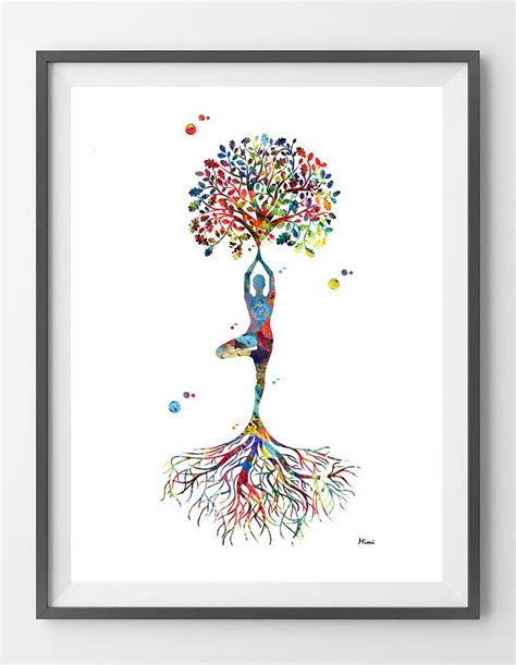 Yoga Tree Pose Watercolor Print Yoga Tree Of Life Poster Yoga Etsy