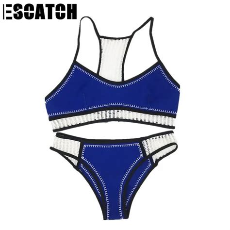 Women Neoprene Swimwear Neopren Bikini Set With Mesh Crochet Bikini