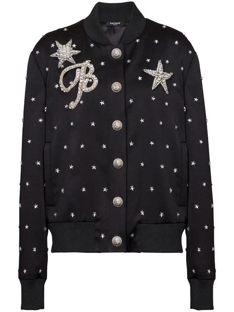 Balmain Stars Embroidered Bomber Jacket In Black Modesens