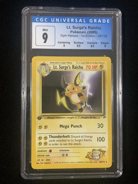 Pokemon Gym Heroes Lt Surge S Raichu Cgc Non Holo St