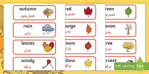 Free Autumn Word Cards English Farsi Teacher Made