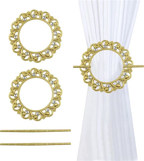 Mewutal 2 Pack Gold Curtain Tiebacks Round Curtain Holdbacks Plastic Curtain Clips