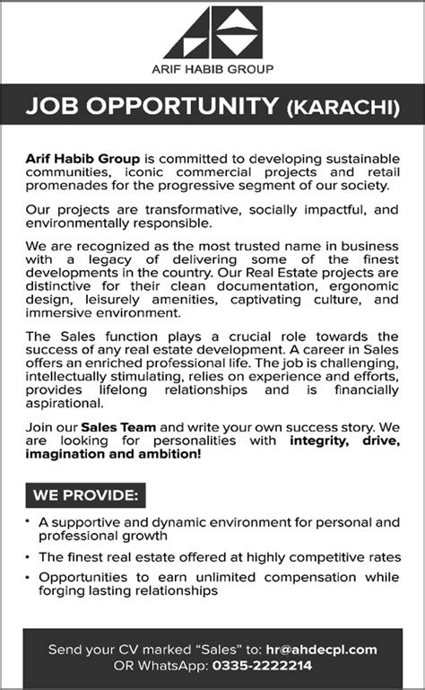 Sales Jobs In Karachi September 2024 At Arif Habib Group Latest In