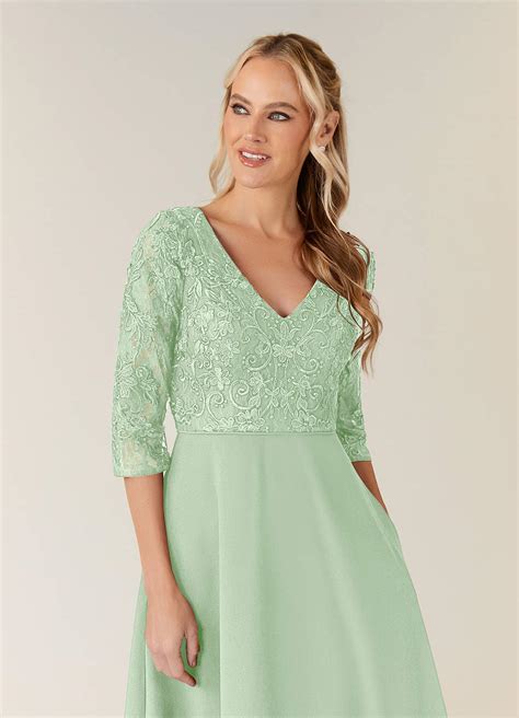 Dusty Sage Azazie Leith A Line Lace Floor Length Dress Azazie