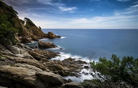 Wallpaper Sea The Sky Clouds Stones Rocks Shore Horizon Spain