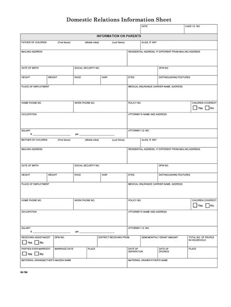 Fillable Online Domestic Relations Information Sheet Linda Ann Kerns