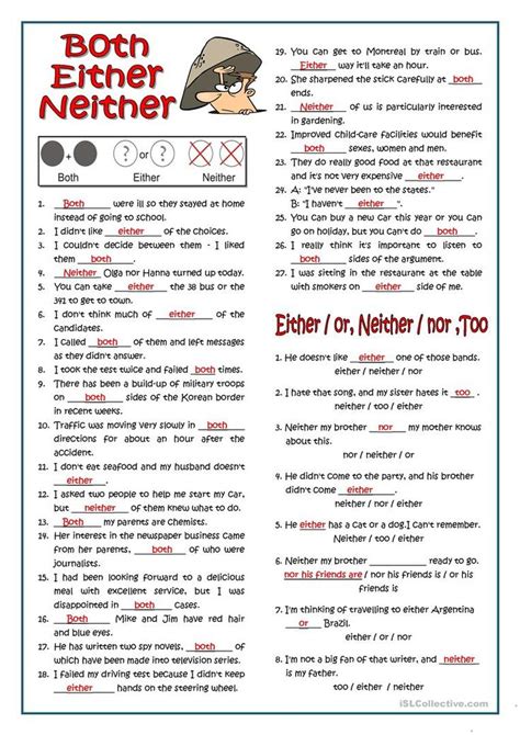 Both Either Neither Too Worksheet Free Esl Printable Worksheets