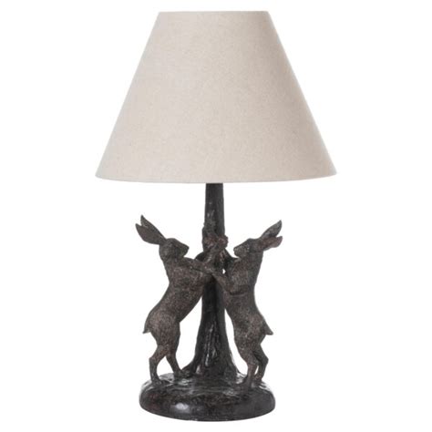 Marching Hares Lamp With Linen Shade Olive And Olive