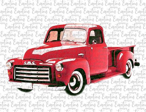 Acuarela Gmc Truck Red Clipart Descarga Instantánea Camper Etsy México