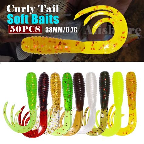 50 Pieces Mini Lure Soft Worm 38mm 0 7g Mini Curly Tail Soft Lure