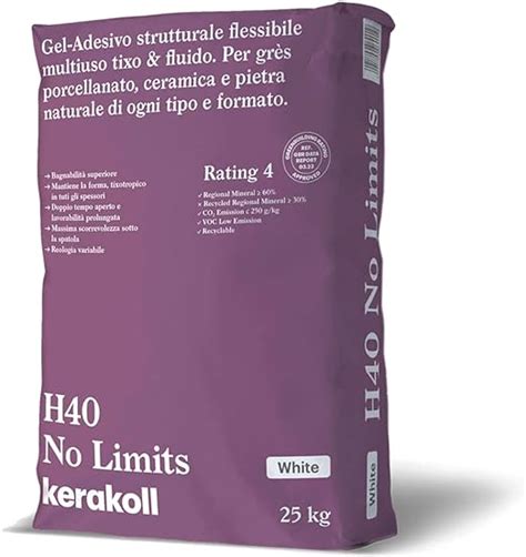 COLLA ADESIVO PER PIASTRELLE KERAKOLL H40 NO LIMITS BIANCO SHOCK Kg 25