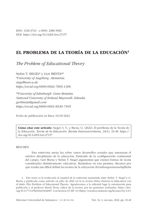 Pdf El Problema De La Teor A De La Educaci N