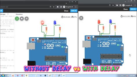 Blink WITH Delay Vs WITHOUT Delay Arduino Programming Tutorial for Beginners on Wokwi Simulator ...