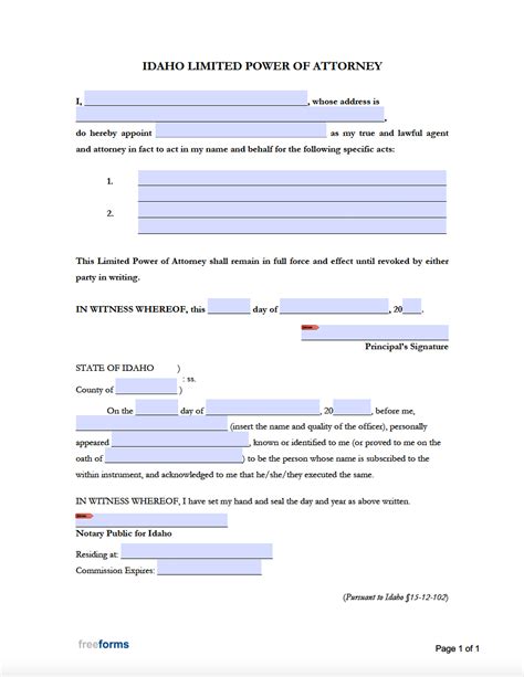 Idaho Power Of Attorney Printable Form Printable Forms Free Online