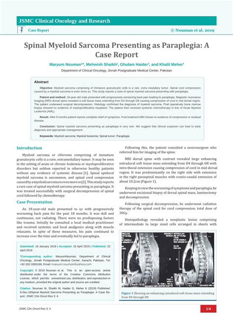 Pdf Spinal Myeloid Sarcoma Presenting As Paraplegia A Case Report