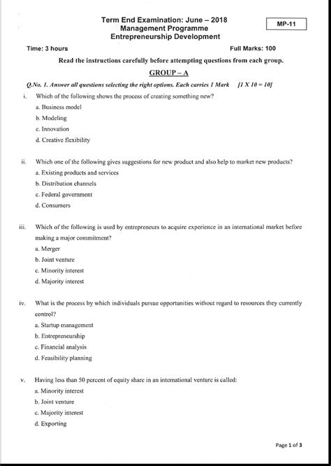 Ospu Mp Entrepreneurship Development June Question Paper