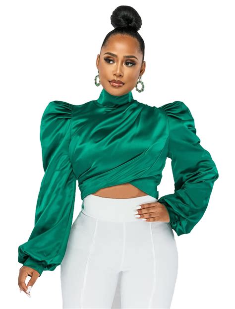 Satin Mock Neck Puff Sleeve Blouse Artofit