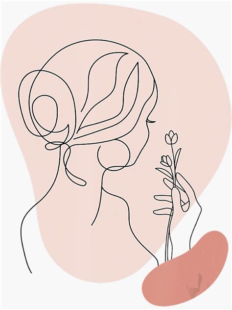 Sticker Dessin Au Trait Abstrait Minimaliste De Visage De Femme Avec