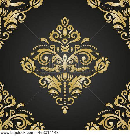 Classic Seamless Vector Black And Golden Pattern Damask Orient