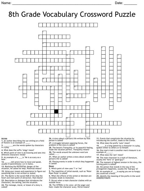 Vocabulary Crossword Puzzle 3rd Grade