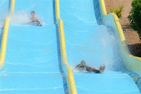 People Ride Water Slides In The Water Park Stock Image Image Of