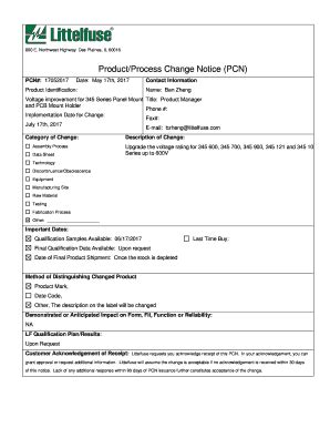 Fillable Online Product Process Change Notice PCN Form Product