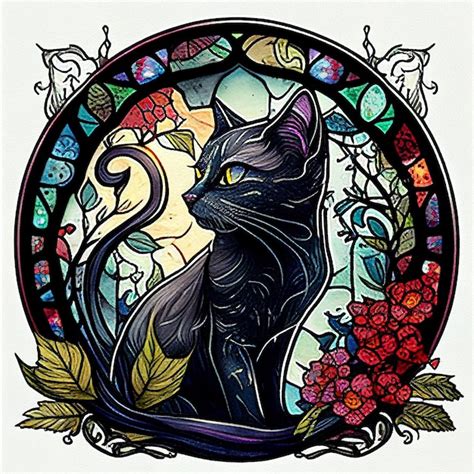 Premium Photo Arafed Image Of A Black Cat Sitting In A Stained Glass