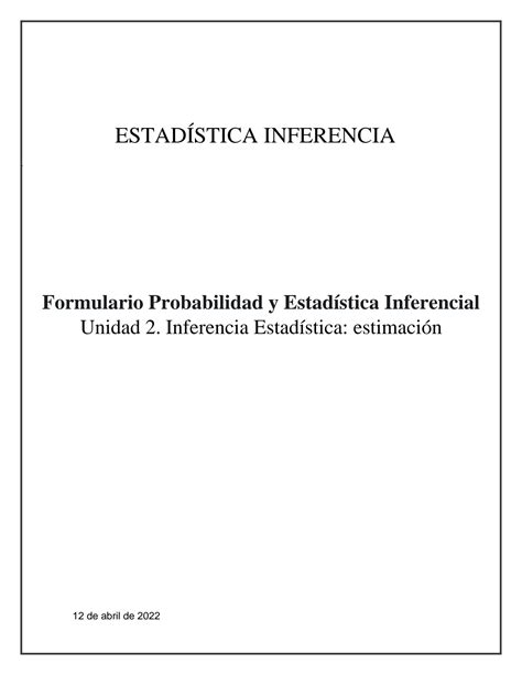 SOLUTION Formulario De Probabilidad Y Estadistica Inferencial Studypool