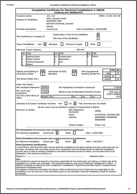 Printable Certificate Of Installation