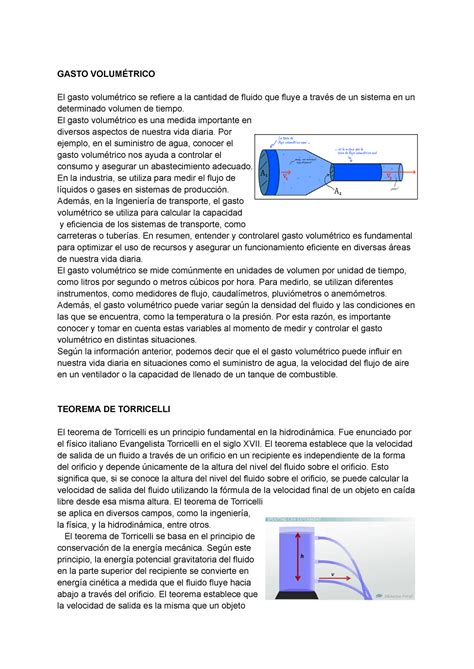 Tarea De F Sica Es Sobre Bernoulli Gasto Volum Trico El Gasto