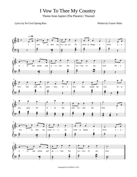 I Vow To Thee My Country Sheet Music For Piano Solo Easy